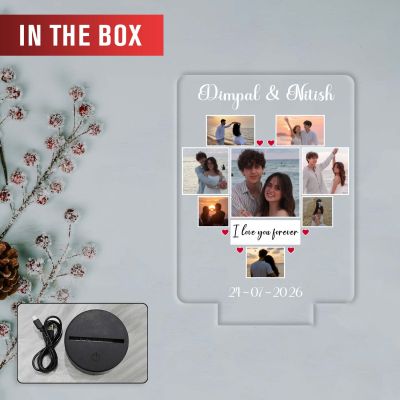 Personalized Couple Collage LED Night Lamp for Long Distance Relationship Gifts Anniversary, Valentine's Day & Wedding Gift for Husband, Wife, Boyfriend, Girlfriend (Multi)